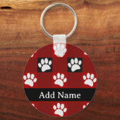 Dog Paw Print Buffalo Kariert in Schwarz und Rot Schlüsselanhänger (Rückseite)
