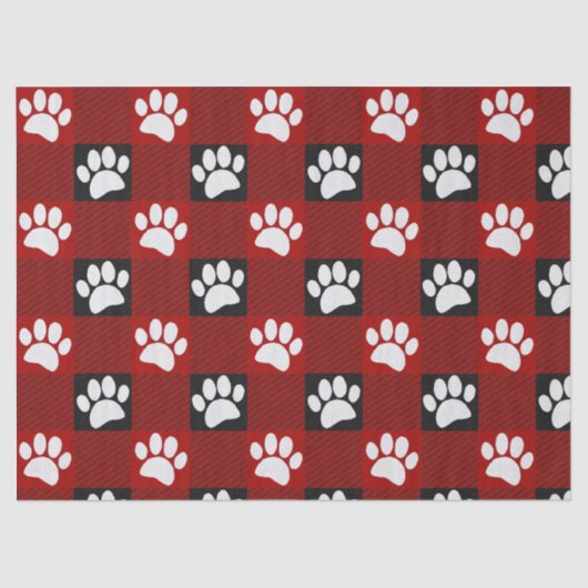 Dog Paw Print Buffalo Kariert in Schwarz und Rot Seidenpapier (Vorderseite)