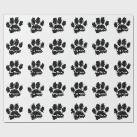 Dog Paw Print Custom Name Rubber Stamp Effect Geschenkpapier (Flach)