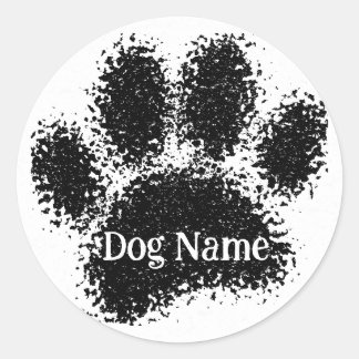 Dog Paw Print Custom Name Rubber Stamp Effect Runder Aufkleber