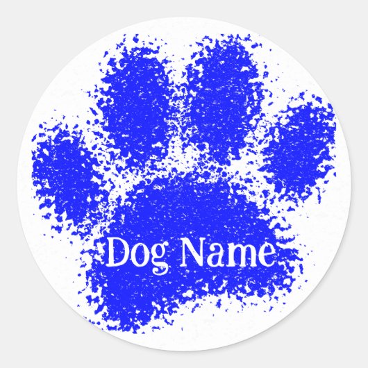 Dog Paw Print Custom Name Rubber Stamp Effect Runder Aufkleber (Vorderseite)