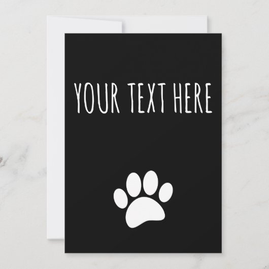 Dog Paw Print Custom Text Black Einladung (Vorderseite)