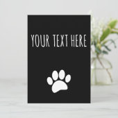 Dog Paw Print Custom Text Black Einladung (Stehend Vorderseite)