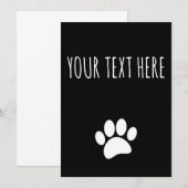 Dog Paw Print Custom Text Black Einladung (Vorne/Hinten)