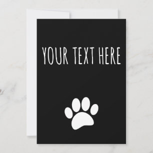 Dog Paw Print Custom Text Black Einladung