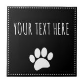 Dog Paw Print Custom Text Black Fliese (Vorderseite)
