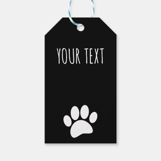 Dog Paw Print Custom Text Black Geschenkanhänger (Vorderseite)