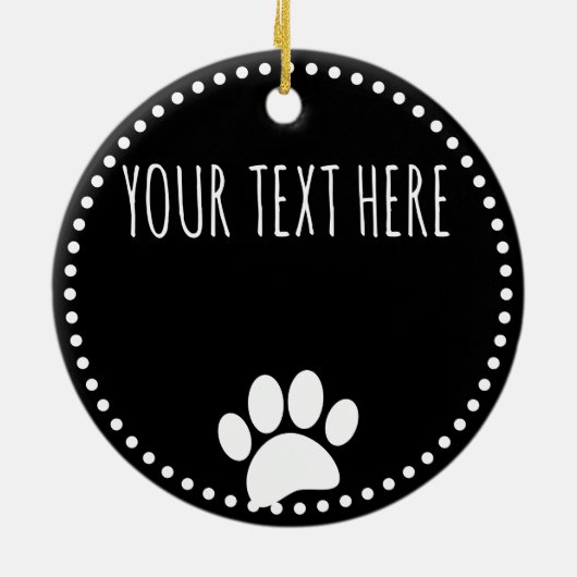 Dog Paw Print Custom Text Black Keramik Ornament (Hinten)