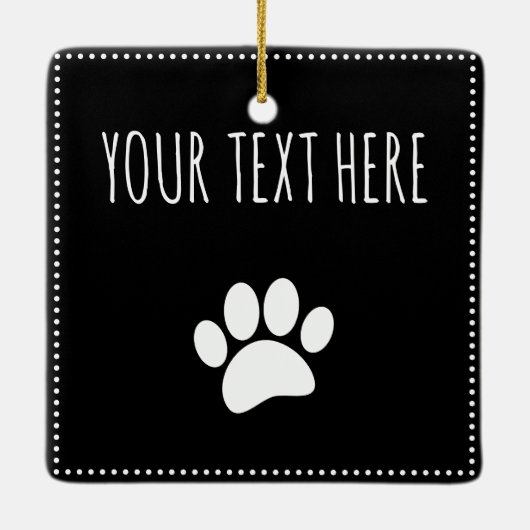 Dog Paw Print Custom Text Black Keramikornament (Rückseite)