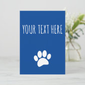 Dog Paw Print Custom Text Blue Einladung (Stehend Vorderseite)