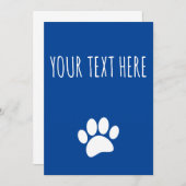 Dog Paw Print Custom Text Blue Einladung (Vorne/Hinten)