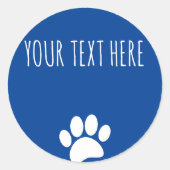 Dog Paw Print Custom Text Blue Runder Aufkleber (Vorderseite)