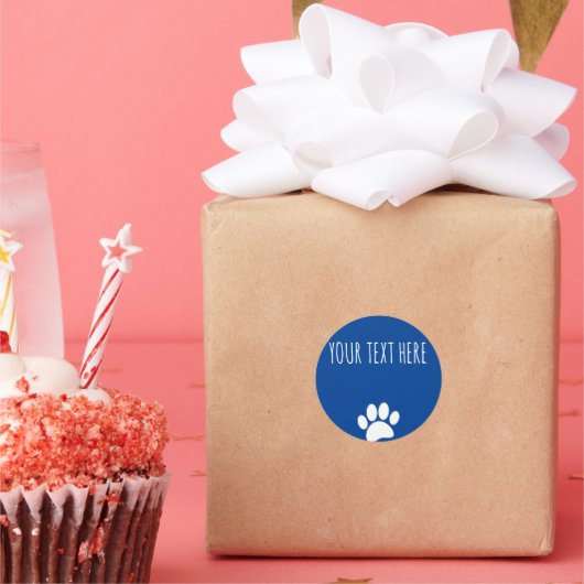 Dog Paw Print Custom Text Blue Runder Aufkleber (Party)