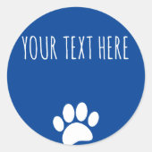 Dog Paw Print Custom Text Blue Runder Aufkleber (Vorderseite)