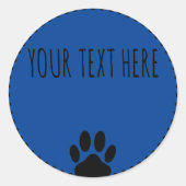 Dog Paw Print Custom Text Blue Runder Aufkleber (Vorderseite)