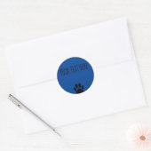 Dog Paw Print Custom Text Blue Runder Aufkleber (Umschlag)