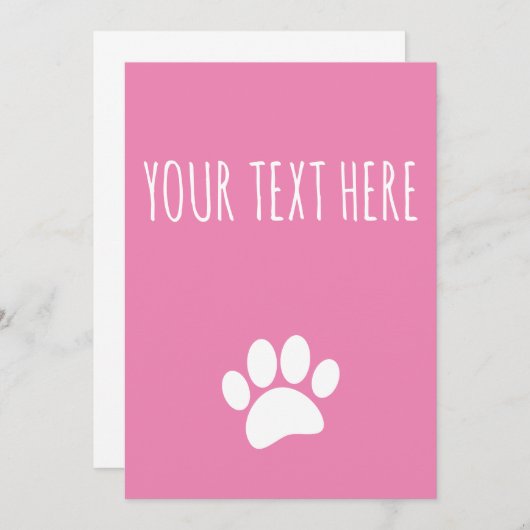 Dog Paw Print Custom Text Pink Einladung (Vorne/Hinten)