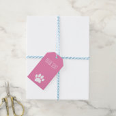 Dog Paw Print Custom Text Pink Geschenkanhänger (Mit Garn)