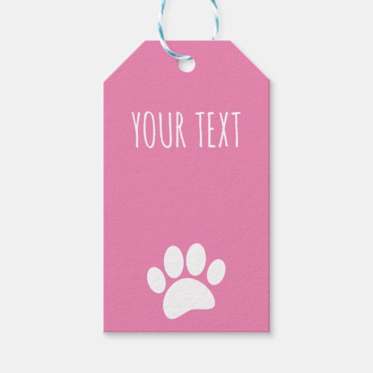 Dog Paw Print Custom Text Pink Geschenkanhänger (Vorderseite)