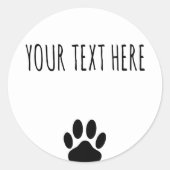Dog Paw Print Custom Text White Runder Aufkleber (Vorderseite)