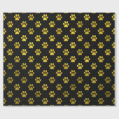 Dog Paw Print Gold Black Background Metallic Imita Geschenkpapier (Flach)