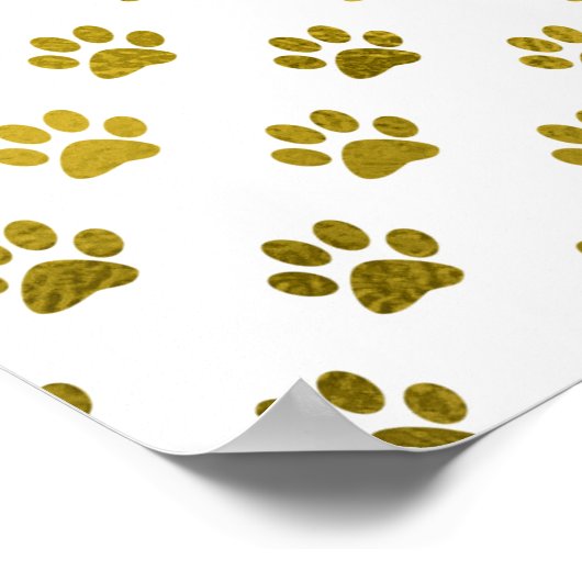 Dog Paw Print Gold Weiße Metallische Imitate Foil Poster (Ecke)
