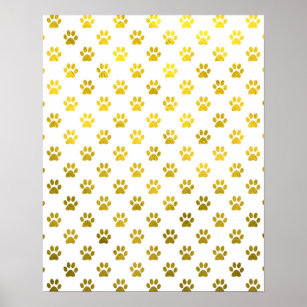 Dog Paw Print Gold Weiße Metallische Imitate Foil  Poster