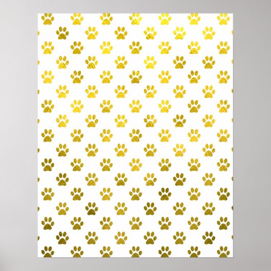 Dog Paw Print Gold Weiße Metallische Imitate Foil Poster (Vorne)
