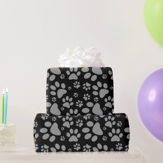 Dog Paw Print grau und schwarz Geschenkpapier (Partygeschenke)