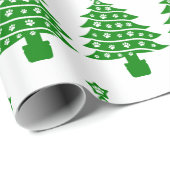 Dog Paw Print Green Christmas Tree Geschenkpapier (Rolleneckpunkt)