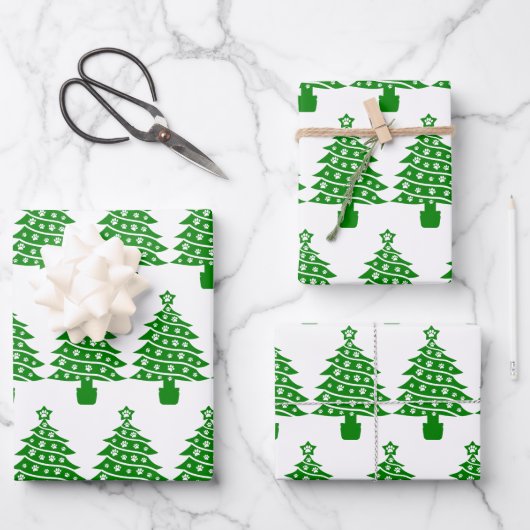 Dog Paw Print Green Christmas Tree Geschenkpapier Set (Vorderseite)