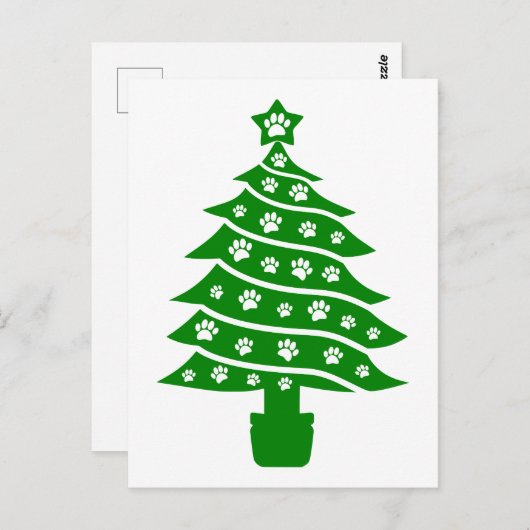Dog Paw Print Green Christmas Tree Postkarte (Vorne/Hinten)