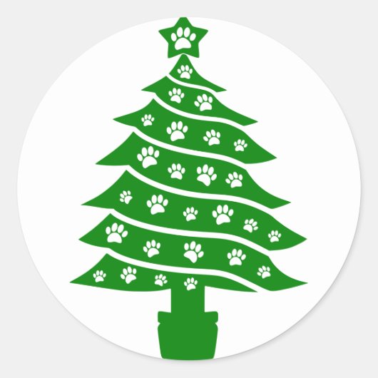 Dog Paw Print Green Christmas Tree Runder Aufkleber (Vorderseite)