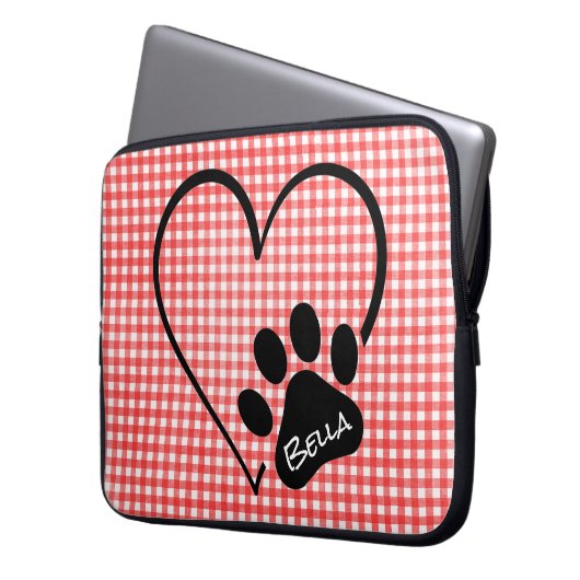 Dog Paw Print Heart on Gingham Laptopschutzhülle (Vorderseite Links)
