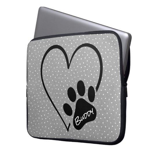 Dog Paw Print Heft mit Name Laptopschutzhülle (Vorderseite Links)