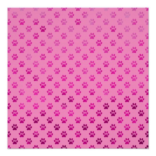Dog Paw Print "Hot Pink" Pink Hintergrund Metallic Poster (Vorderseite)