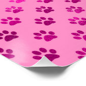 Dog Paw Print "Hot Pink" Pink Hintergrund Metallic Poster (Ecke)