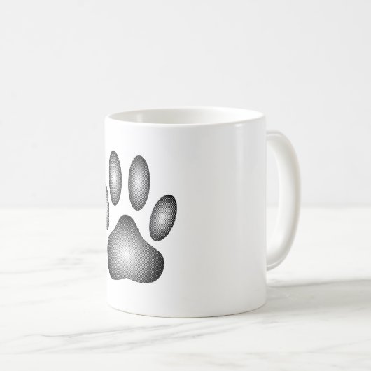Dog Paw Print in Schwarz-Weiß-Farbe Kaffeetasse (VorderseiteRechts)