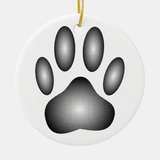 Dog Paw Print in Schwarz-Weiß-Farbe Keramik Ornament (Vorne)