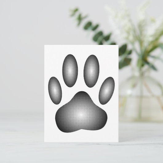 Dog Paw Print in Schwarz-Weiß-Farbe Postkarte (Stehend Vorderseite)