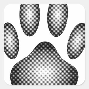 Dog Paw Print in Schwarz-Weiß-Farbe Quadratischer Aufkleber