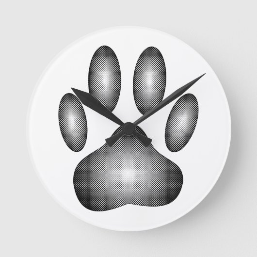 Dog Paw Print in Schwarz-Weiß-Farbe Runde Wanduhr (Vorderseite)