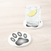 Dog Paw Print in Schwarz-Weiß-Farbe Sandstein Untersetzer (Seite)