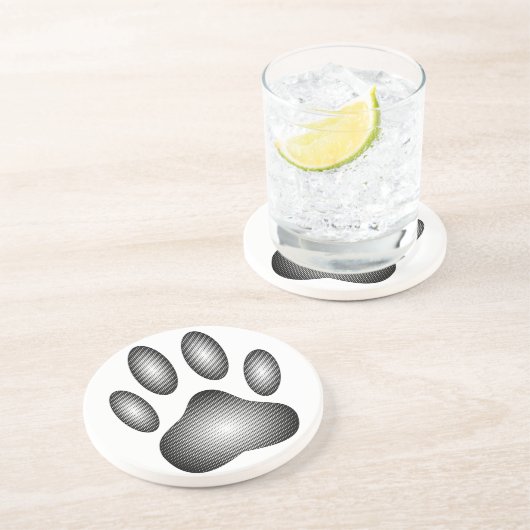 Dog Paw Print in Schwarz-Weiß-Farbe Sandstein Untersetzer (Seite)