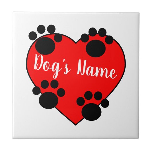 Dog Paw Print Liebe mit Individuelle Name Fliese (Vorderseite)
