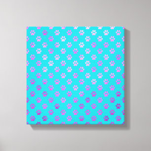 Dog Paw Print Lila Pink Aqua Aquamarin Blue Leinwanddruck