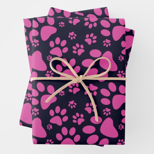 Dog Paw Print Lila und schwarz Geschenkpapier Set (Beispiel)