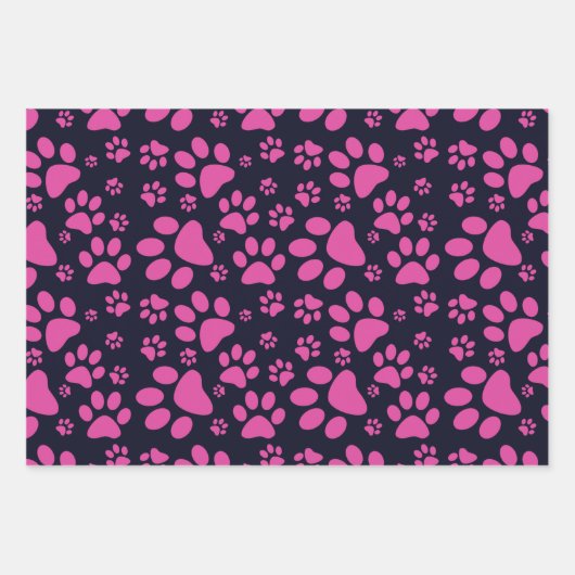 Dog Paw Print Lila und schwarz Geschenkpapier Set (Vorderseite)