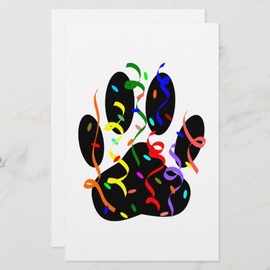 Dog Paw Print mit Confetti und Streamer Briefpapier (Vorne/Hinten)