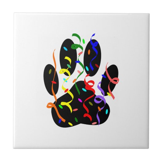 Dog Paw Print mit Confetti und Streamer Fliese (Vorderseite)